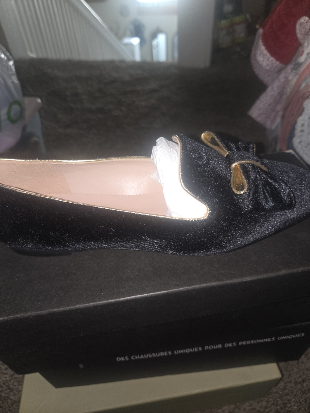 Black Velvet Bow Pointed Toe Flat - Women's Shoes
